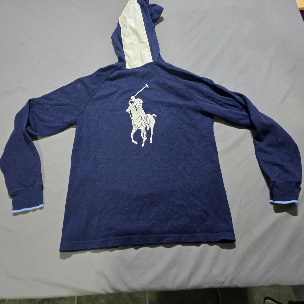 Polo Ralph Lauren Hoodie Kids L (14-16) Navy Blue Big Pony Performance Henley